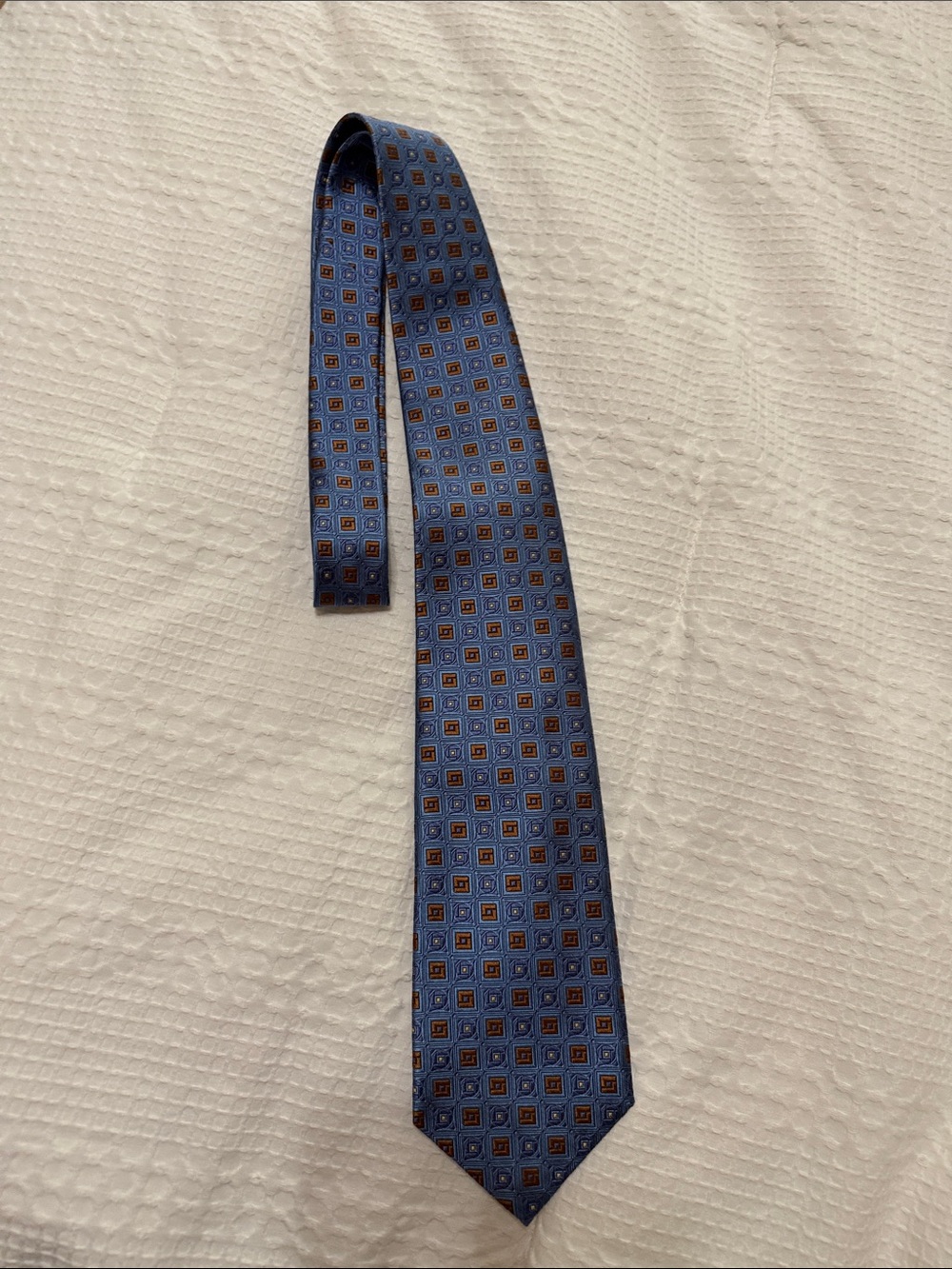 Robert Talbott Blue Geometric Silk Tie with Orange Accents